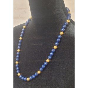 Vintage Napier Signed Navy Blue And Yellow Gold Tone Beaded Necklace